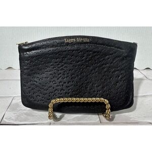 Vintage Rogers Air-Tite Black Imported Sheepskin Clutch Zipper Tobacco Pouch Bag